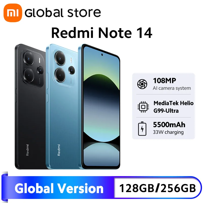 새로운 글로벌 버전 샤오미 레드미 노트 14 스마트폰 6.67인치 AMOLED 6GB / 8GB 램 미디어텍 Helio G99-Ultra 5500mAh 108MP 카메라