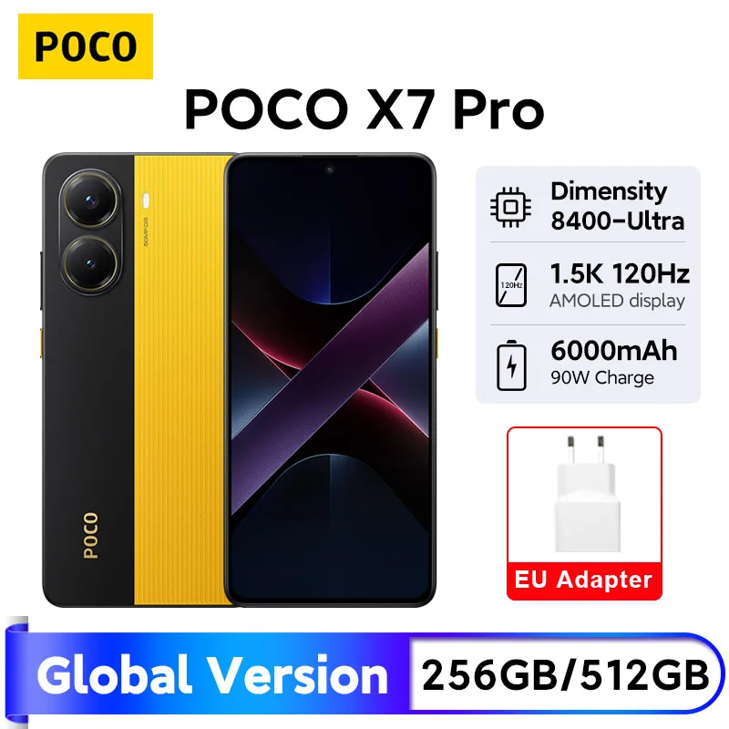 POCO X7 Pro 5G NFC 글로벌 버전 휴대폰 90W HyperCharge Dimensity 8400-Ultra 6.67'' 1.5K 120Hz 디스플레이 IP68 50MP OIS 카메라
