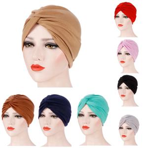 탄성 솔리드 컬러 Pre-Tied Hijab 랩 헤드 스카프 모자 여성을위한 이슬람 Turban 보닛 내부 모자 패션 여성 Turbantes 모자
