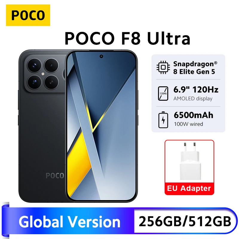 POCO F8 울트라 5G 스마트폰 글로벌 버전 6.9인치 120Hz 디스플레이 스냅드래곤 8 엘리트 5세대 50MP 카메라 6500mAh 100W 하이프차지 NFC