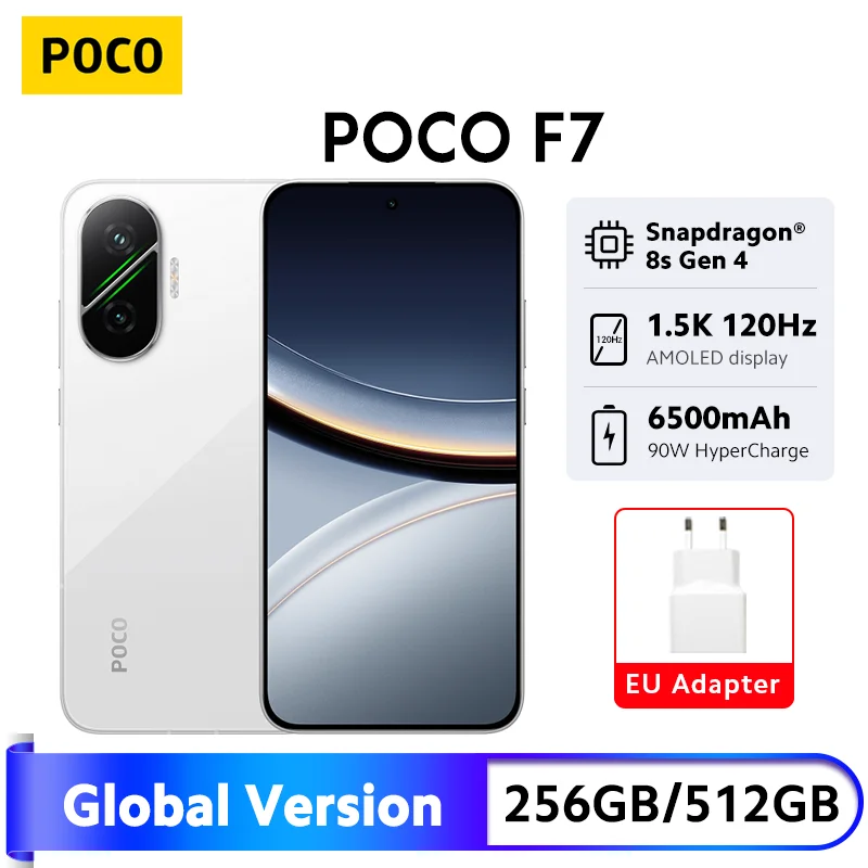 POCO F7 5G 휴대폰 글로벌 버전 50MP 메인 카메라 6.83인치 1.5K 120Hz AMOLED 디스플레이 스냅드래곤 8s Gen 4 NFC 6500mAh 배터리