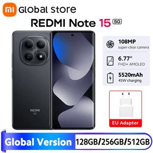 글로벌 버전 샤오미 레드미 노트 15 5G 스냅드래곤 ®   6세대3 스마트폰 6.77인치 AMOLED 디스플레이 108MP 카메라 5520mAh 배터리 45W NFC