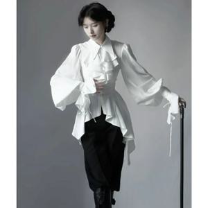 일본 카와이 로리타 블라우스 여성 빈티지 랜턴 슬리브 셔츠 Y2k 미적 코트 스타일 탑 Cospaly JK 불규칙한 슬림 블라우스