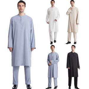 무슬림 로브 바지 아랍 남성 토브 정장 2피스 라마단 아랍어 파키스탄 사우디아라비아 이드 터키 아바야 남성 국가 이슬람 의류