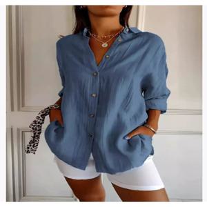 여성용 셔츠 라펠 긴팔 단색 캐주얼 싱글 브레스티드 신상 패션 브라운 블랙 화이트 셔츠 탑 블라우스