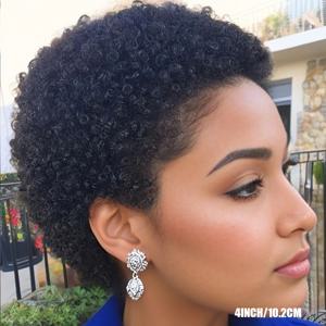 픽시 컷 가발 인모 가발 짧은 아프로 곱슬 가발 여성용 풀 머신 메이드 가발