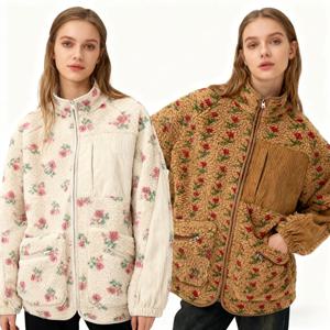 야미니야 패션 울 플리스 플라워 따뜻한 지퍼 스웨터 재킷 스탠드 칼라 루즈 재킷 두꺼운 가을/겨울 여성 의류