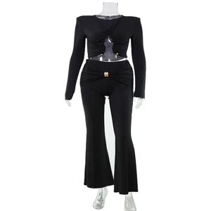 캐주얼 여성 정장 패션 섹시 스트리트웨어 긴 소매 2피스 (탑+롱 팬츠) 세트 여성 트랙수트 슬림 핏