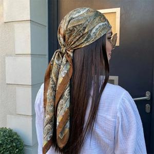 여성 봄 여름 스퀘어 스카프 90*90cm 새틴 실크 스카프 헤드스카프 여성용 스카프 비치 반다나 여성용 넥커치프 헤어밴드