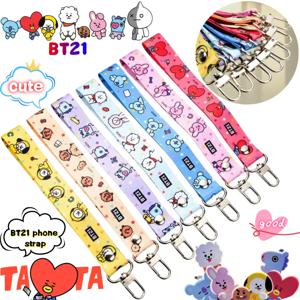 BT21 코야 슈키 타타 쿠키 망 폰 끈 크리에이티브 고품질 애니메이션 만화 프린트 귀여운 짧은 분실방지 스트랩 커플용