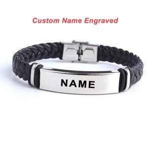 펑크 SOS 커스텀 로고 이름 각인 가죽 뱅글 & 팔찌 맞춤 제작 스테인리스 스틸 팔찌 여성용 남성용 ID 팔찌