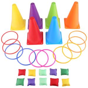 1 세트 3 1 링 게임 카니발 콤보 세트 플라스틱 여러 가지 빛깔의 던지기 서클 활동 반지와 소프트 트래픽 콘 콩 가방