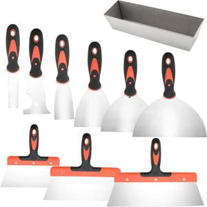 건식 벽체 나이프 세트, 스테인레스 스틸 수공구 키트, 퍼티 나이프, 테이핑 나이프, 화가 스크레이퍼 도구, 진흙 팬 포함, 10 개