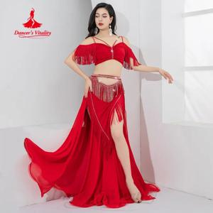Bellydance 연습 옷 맞춤형 v 넥 민소매 탑 + AB 스톤 술 롱 스커트 2pcs 밸리 댄스 공연 의상