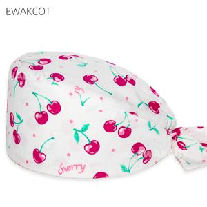 여성용 체리 프린트 수술 모자 코튼 여성 남성 간호사 의사 간호 수술 모자 미용실 스파 요리사 치과 작업 모자