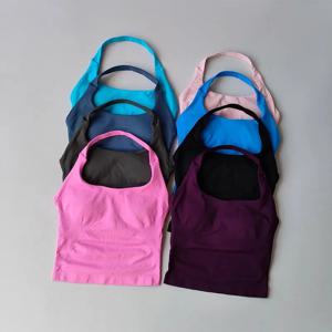 넥 홀터 충격 방지 스포츠 롱라인 스트랩 탑 홀터넥 베스트 미디엄 서포트 요가 짐 운동 심리스 피트니스 스포츠 브라