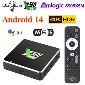 UGOOS X5M PRO TV 박스 안드로이드 14 Amlogic S905X5M LPDDR4 4GB 32GB AI-SR CEC AV1 WiFi6 BT5.4 1000M 지원 및 BT 음성 리모컨 포함