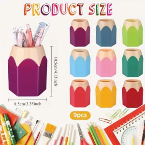 9/6pcs 만화 연필 모양의 책상 정리 세트 |   컵과 상자가 있는 PE 플라스틱 펜 홀더, 사무실 다채로운 문구류 보관함