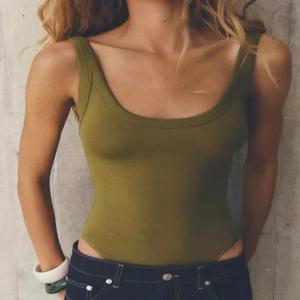 여성 패션 여름 신상 화이트 솔리드 컬러 골지 슬링 라운드넥 섹시 타이즈 점프수트 시크 여성 뷔스티에 탑 무헤르