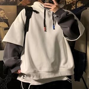 루즈핏 후드티 남성용 십대 아메리칸 레트로 스타일 플리스 안감 내마모성 따뜻한 캐주얼 아우터웨어