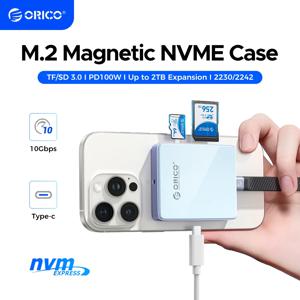 오리코 외장 SSD 케이스 M.2 NVMe 마그네틱 SSD 인클로저 2230 2242 인클로저 TF 카드 리더 PD 100W 10Gbps 아이폰 16 17용