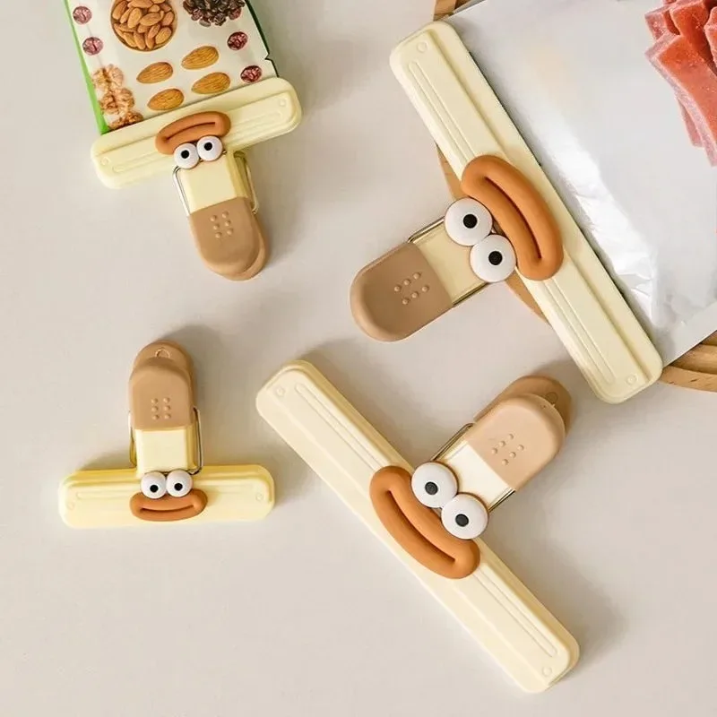 3개입 창의적인 얼굴 모양 봉투 클립 식품 스낵 클립 주방 도구 장식용 소형 클립 냉장고 플라스틱 식품 봉투 보관
