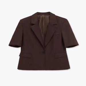 여성용 시크한 솔리드 오피스웨어 블레이저 싱글 버튼 라펠 칼라 반팔 패션 아우터웨어 여성 상의