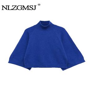 NLZGMSJ 캐주얼 니트 여성 루즈 스웨터 가을 긴 소매 하프 하이 칼라 오버 사이즈 풀오버 여성 따뜻한 스웨터 Y2K
