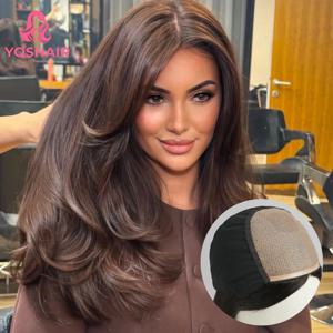 실크 베이스 풀 레이스 가발 진짜 인모 스트레이트 레이어드 실크 탑 부드럽고 가벼운 통기성 # 여성용 초콜릿 브라운 색상의 의류