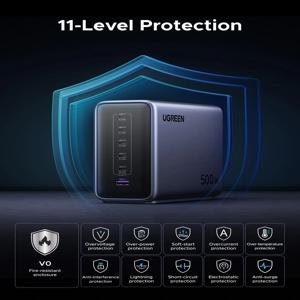 TLF UGREEN 55547/55549 Nexode 500W 데스크탑 충전기 GaN 충전 스테이션 6포트 스마트 온도 제어 다중 기기용