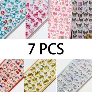 귀여운 애니메이션 헬로키티 쿠로미 시나모롤 3D 산리오 스티커 투명 젤리 크리스탈 장식 스티커 전화 케이스 DIY 어린이 장난감