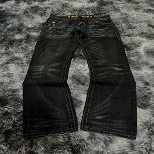 Y2K 블랙 워싱 자수 하이웨이스트 오버사이즈 청바지 남성 유럽 및 미국 레트로 클래식 루즈핏 와이드 스트레이트 팬츠