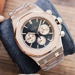 새로운 럭셔리 남성용 쿼츠 크로노그래프 시계 VK63 무브먼트 로즈 골드 블랙 블루 손목시계 42mm