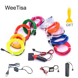 3V 5V 12V 네온 라이트 1M 2M 3M 5M EL 와이어 LED 댄스 파티 장식 자동차 조명 네온 램프 바느질 가장자리 EL 와이어 로프 튜브 LED 스트립