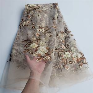 뜨거운 판매 클래식 3D Applique 패브릭 웨딩 드레스 NN3899_K에 대 한 구슬 돌과 고품질 최신 아프리카 얇은 명주 그물 레이스