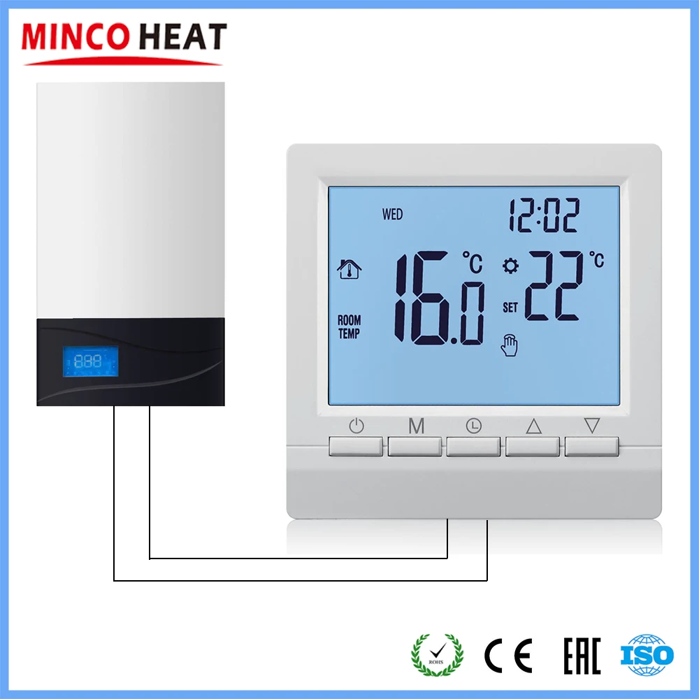 MINCO HEAT 프로그래밍 가능한 가스 보일러 가열 온도 조절기 핸드 컨트롤러 AA 배터리 온도 조절기(키드 잠금 장치 포함)
