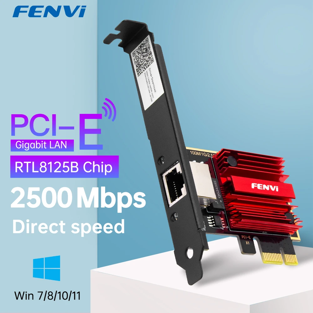FENVI 2.5G PCI-E-RJ45 네트워크 카드 RTL8125B 칩 100/1000Mbps 2.5Gbps 이더넷 유선 LAN 컨트롤러 어댑터 Win7/8/10/11