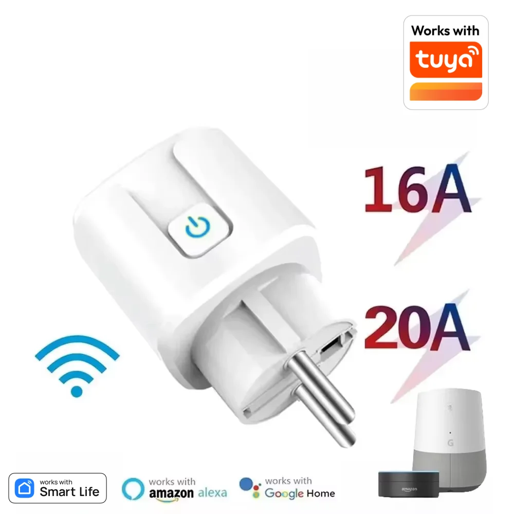 Tuya WiFi 스마트 플러그 소켓 EU 16/20A 전력 모니터링 타이밍 음성 제어 기능 Alexa Google Home Smart Life와 함께 작동