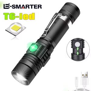 높은 전원 Led 손전등 T6 LED 램프 구슬과 Zoomable 캠핑 토치 방수 4 조명 모드 다기능 USB 충전기
