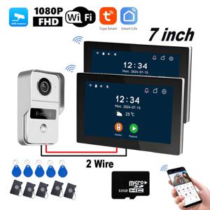7인치 투야 스마트 와이파이 비디오 인터콤 시스템 1080P 2선식 홈 비디오 도어폰 도어벨 RFID 카드 잠금해제 아파트용