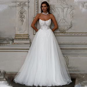 빈티지 Sxoop Neckline 페르시 레이스 신부 성장 라인 웨딩 드레스 스윕 기차 맞춤 제작 2025 Vestido De Noival