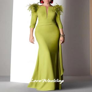 여성 클래식 그린 이브닝 드레스 v 넥 새틴 깃털 프릴 버튼 웨딩 게스트 드레스 오픈 백 인어 맞춤형 맞춤형