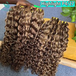 P4/27 워터 웨이브 하이라이트 다크 브라운과 허니 블론드 인간 헤어 번들 딥 웨이브 헤어 번들 여성용 헤어 위브