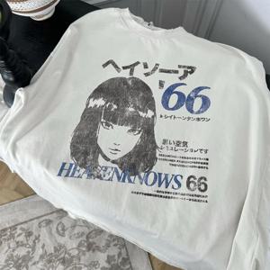 남성 만화 긴팔 티셔츠 하라주쿠 카와이 티셔츠 streetwear 루즈 한 옷 탑 코튼 남성 프린트 탑 y2k 의류