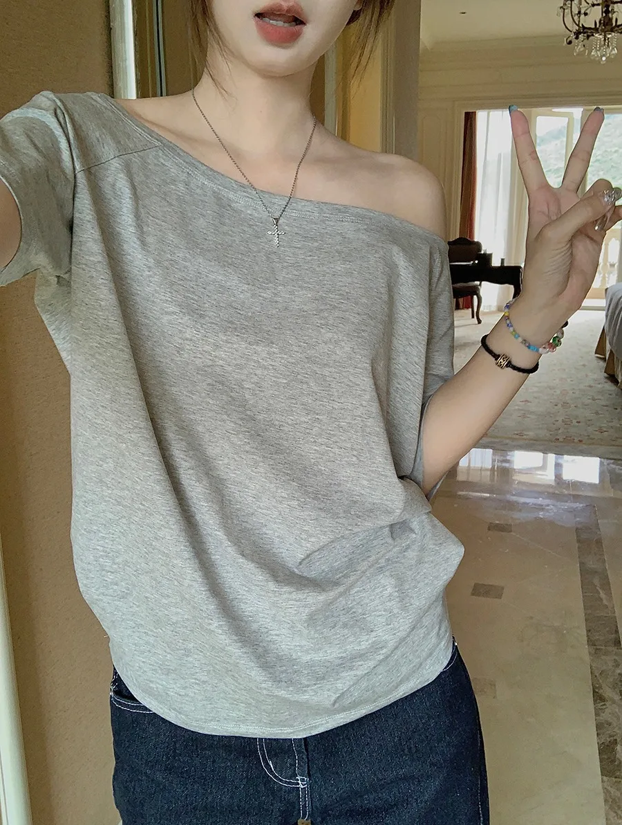 여성용 티셔츠 단색 심플 여름 캐주얼 클린핏 반팔 올매치 젊은 소녀 스트리트웨어 Y2K 탑 미적 의류 인스