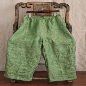 예술적인 하이엔드 헴프 와이드 레그 팬츠 여성용 얇은 캐주얼 하란 루즈 코튼 린넨 9부 팬츠 편안한 스트레이트 컷