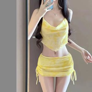 ​ ​ 여성 섹시 3피스 비키니 세트 슬리밍 랩 스커트 비치 리조트 온천 수영복 커버업 휴가용 보온 스파 수영복 ​ ​