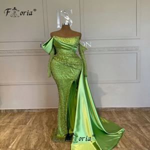 우아한 밝은 녹색 두바이 파티 드레스 페르시 긴 소매 정장 이브닝 가운 아랍어 맞춤형 가운 longues soirées élégante