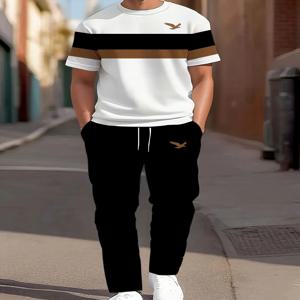2025년 여름 신상 남성 세트는 3D 스트라이프 프린트로 캐주얼하고 세련된 아웃도어 스포츠웨어입니다.