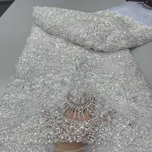 골드 아프리카 헤비 레이스 원단 2025 고품질 스팽글 자수 고급 프랑스 비즈 원단 웨딩 드레스 재봉 재료